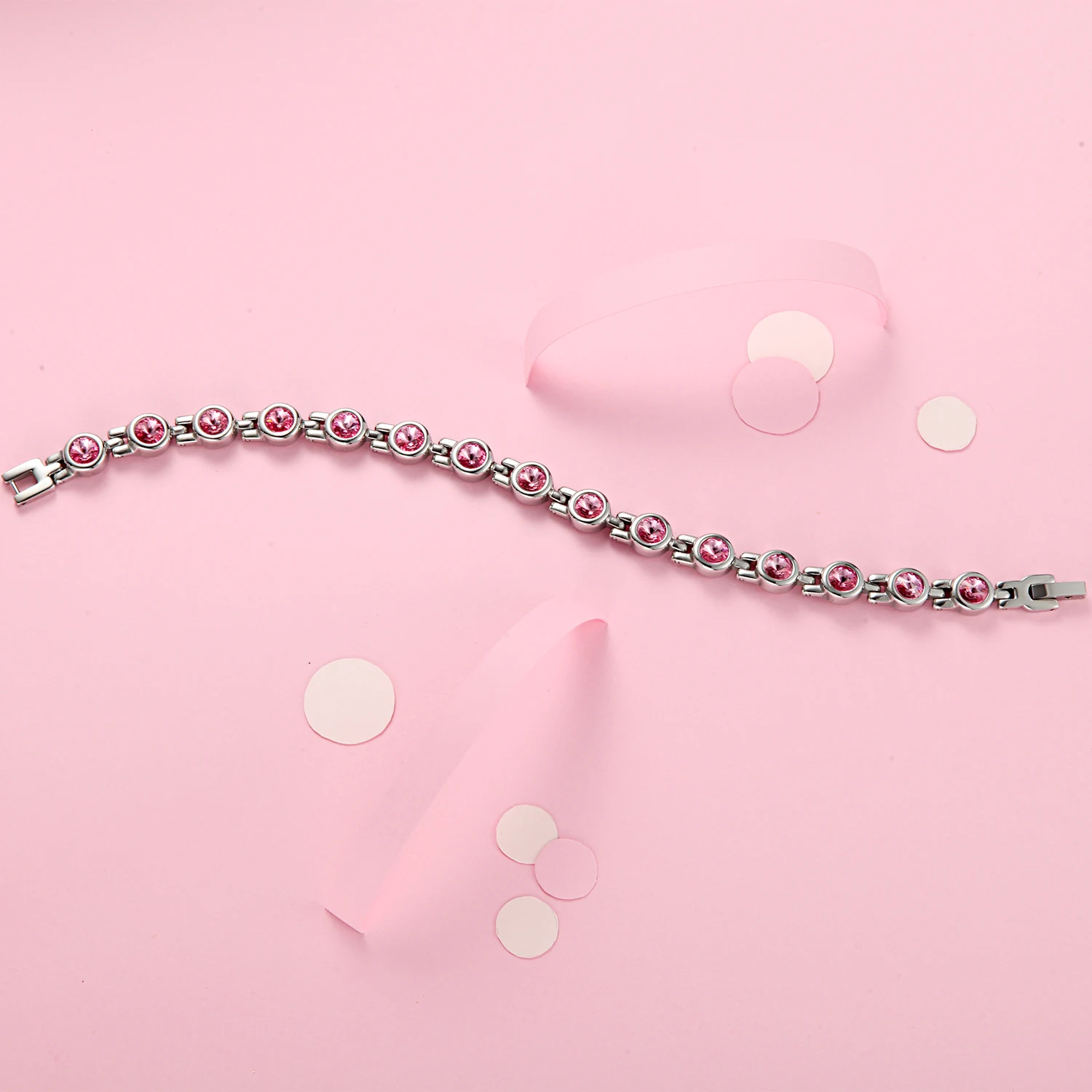 

RainSo 316l Stainless Magnetic Bracelet FIR Healthy Bracelet & Bangle for Women Zircon Charm Chain Link Hologram Healing Jewelry