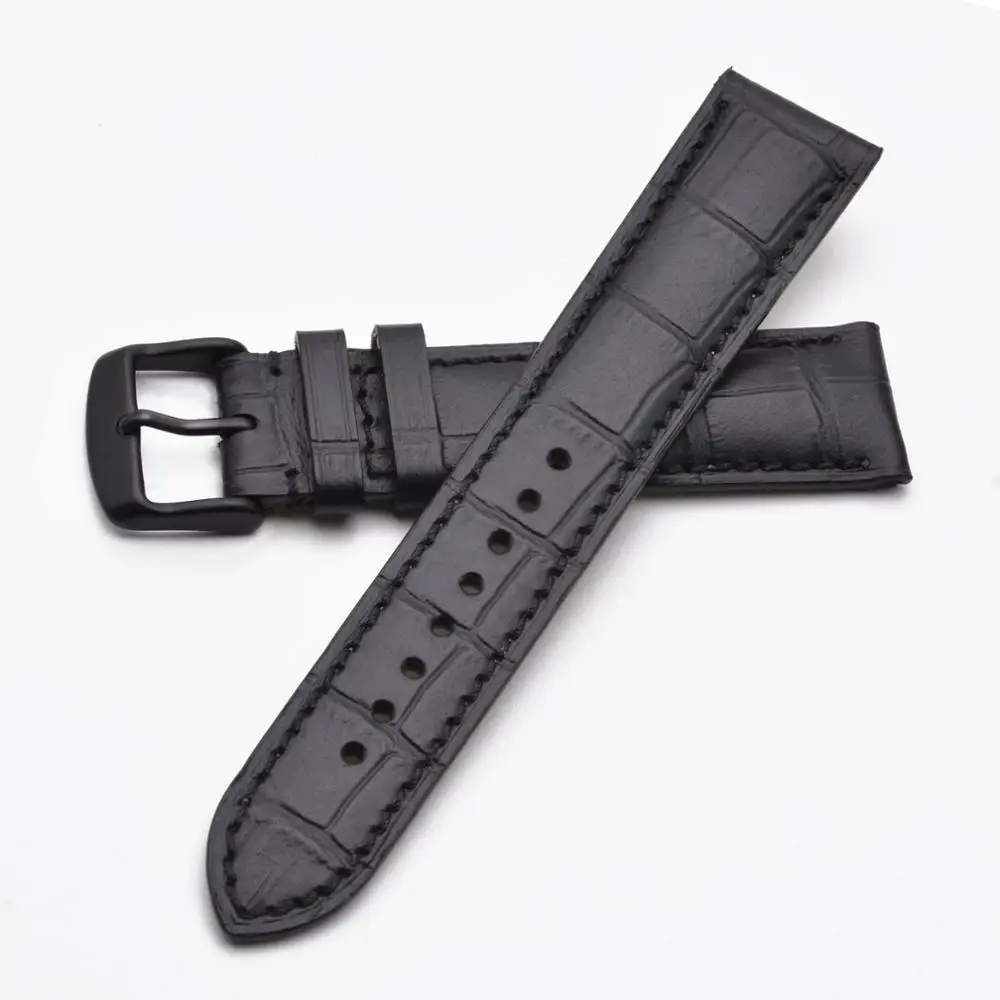BISONSTRAP Alligator Embossed Cowhide Leather Replacement Strap for Men Women,14mm 18mm 19mm 20mm 21mm 22mm Black Buckle