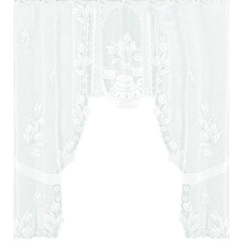 Шторы в винтажном стиле кружевные Фотошторы с шарфом белыми цветами для гостиной