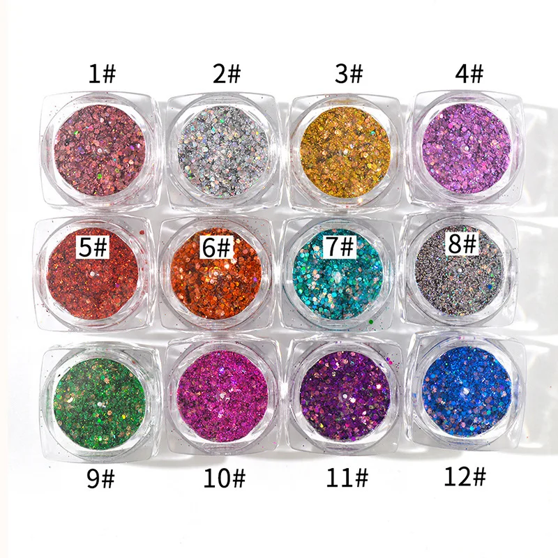

12Bottle/Set Hexagon Sequins DIY Material Package For Epoxy Resin Mold Filler Jewelry Accessories Make Laser Glitter Sequins