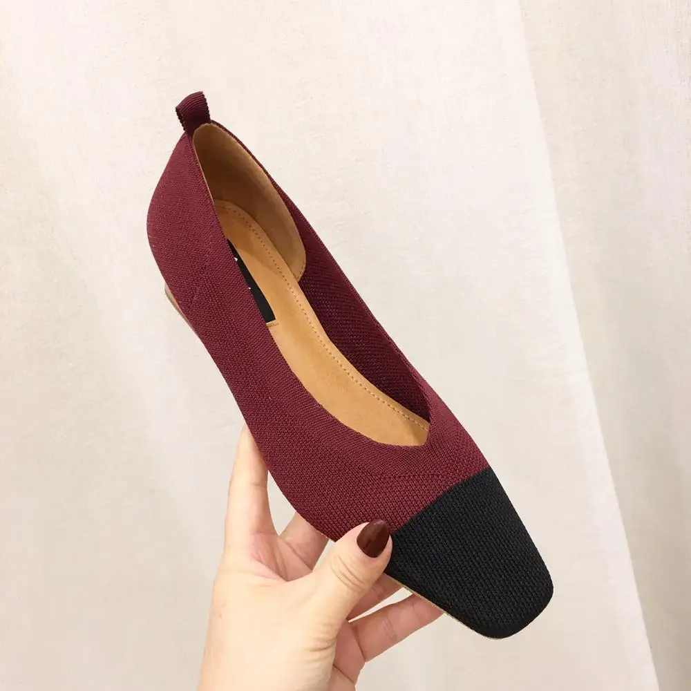 Новые женские туфли-лодочки sapato feminino; Дышащие Трикотажные Мокасины с острым носком и квадратным носком; Разноцветные лоферы; женская обувь с гибкой подошвой на каблуке