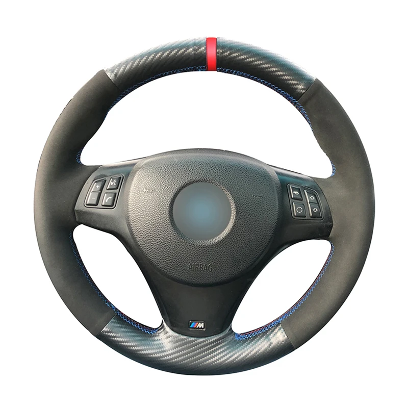 Black Suede Black Carbon fiber leather Car Steering Wheel Cover for BMW M Sport M3 E90 E91 E92 E93 E87 E81 E82 E88