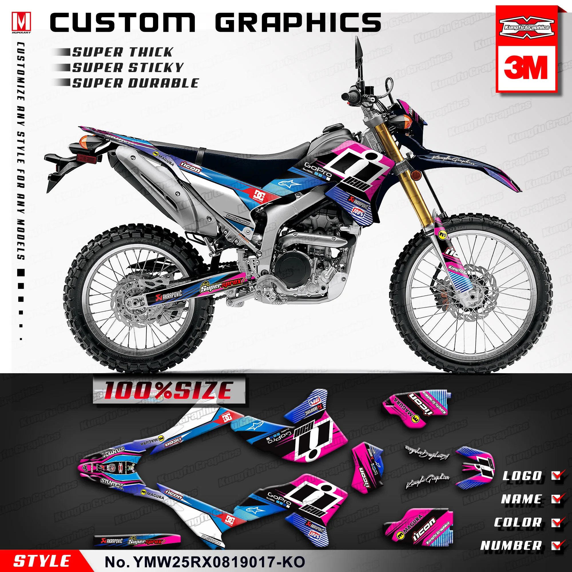 Набор стикеров KUNGFU GRAPHICS с полной наклейкой для мотокросса Deco fo WR250R WR250X 2008 до 2019
