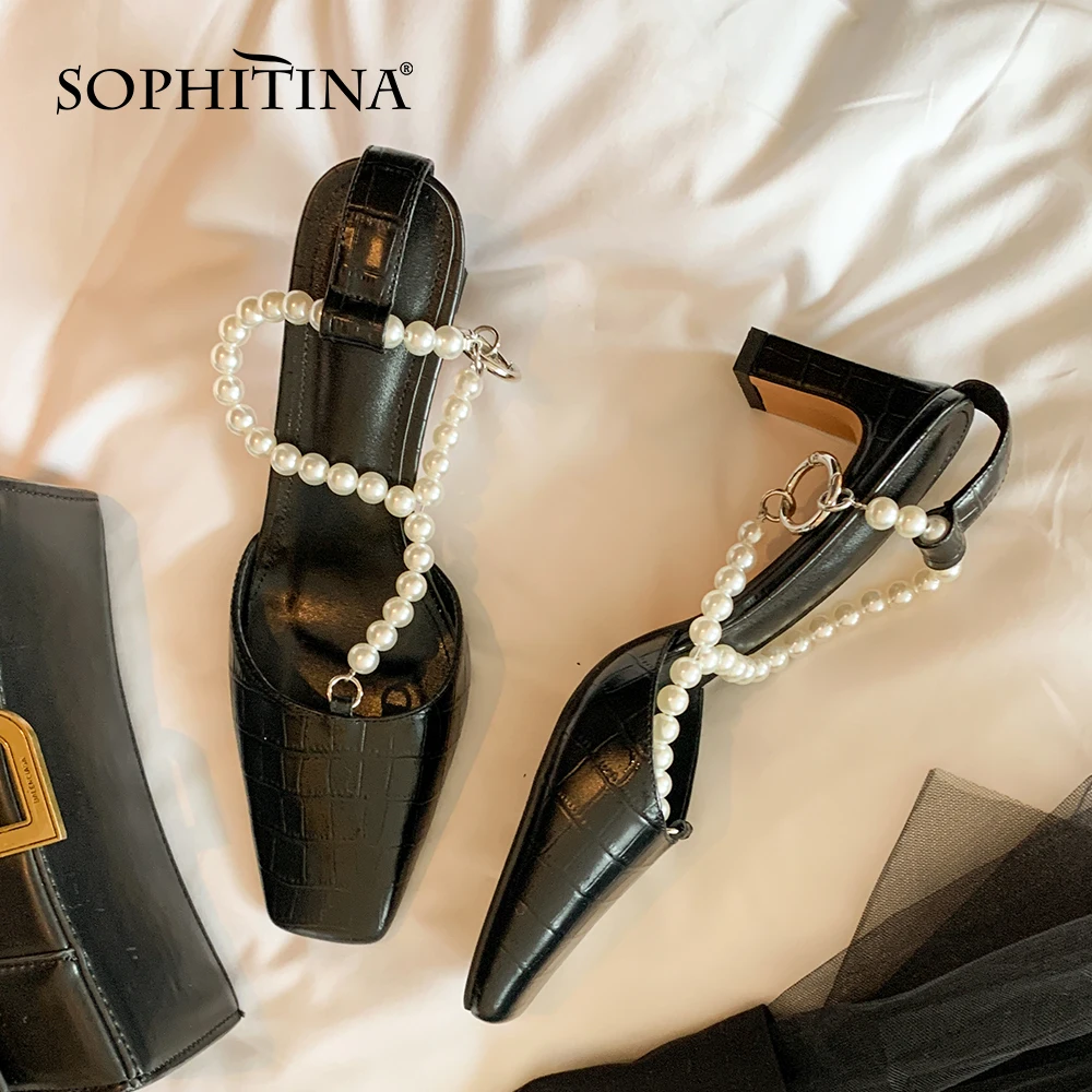 

Сандалии SOPHITINA женские из натуральной кожи, модные босоножки с ремешком и пряжкой, повседневная обувь с металлическими украшениями, со шнур...