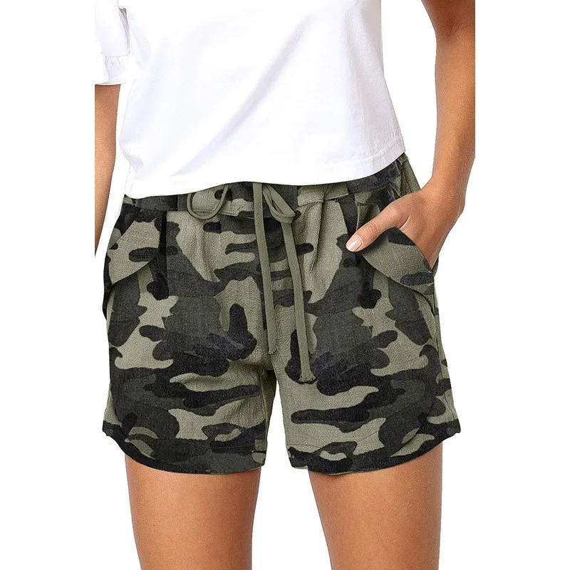 Шорты женские на шнуровке удобные повседневные с принтом эластичная талия