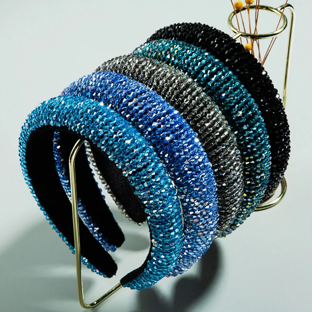 

2021 New Fashion Full Crystal Hairbands All-match Handmade Crystal Wide Edge Women Headbands Wedding Headdress Hair Accessories