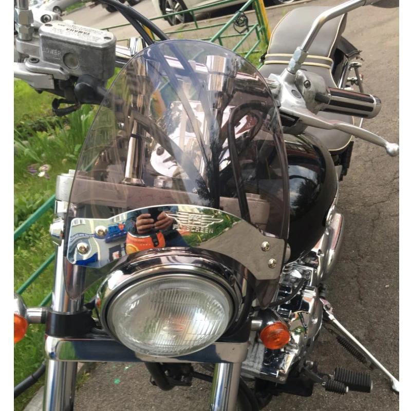 Фото Лобовое стекло мотоцикла для Yamaha Virago 250 XV250 535 XV535 535S XV535S, верхняя вилка, крепление на трубку, лобовое стекло, козырек, дым №3