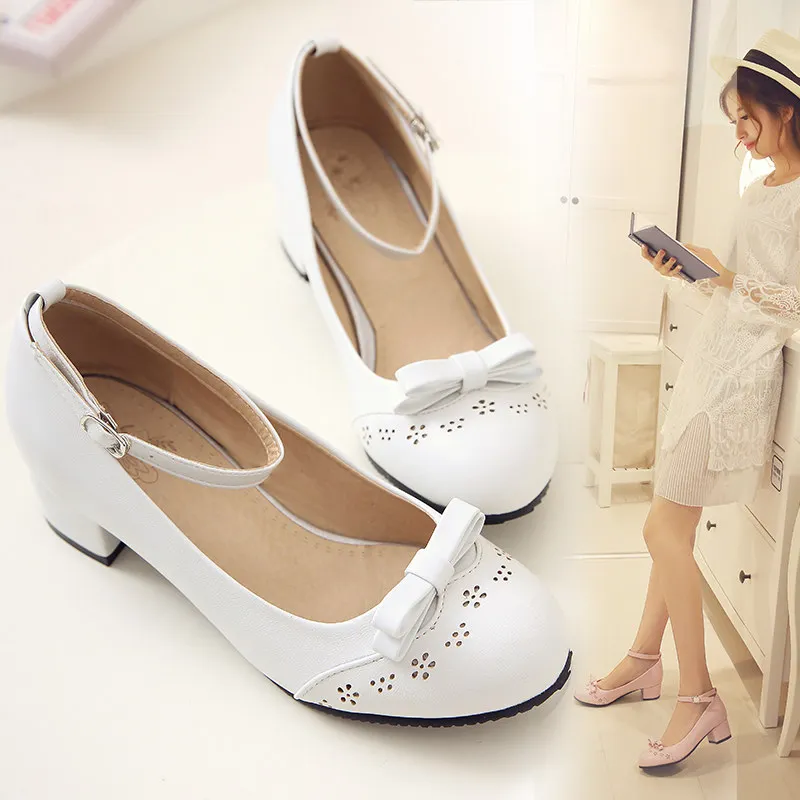 Милые женские туфли лодочки с бантом размера плюс Цвет розовый белый