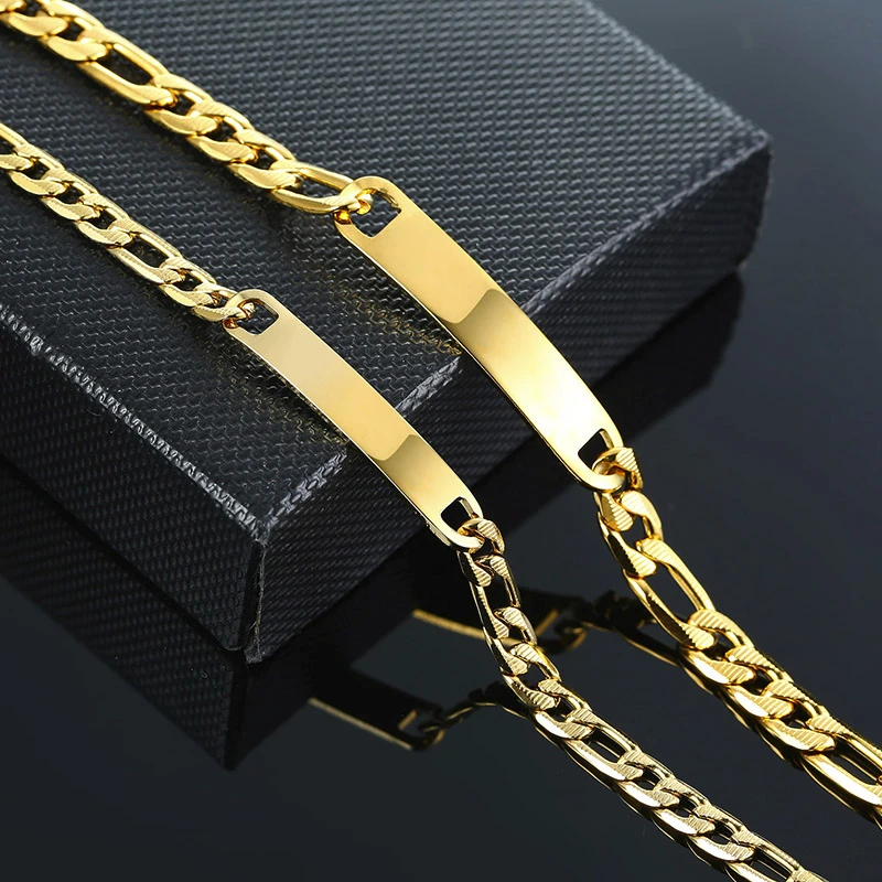 Парные ювелирные изделия Фигаро ссылка ID браслет Персонализация гравируемые