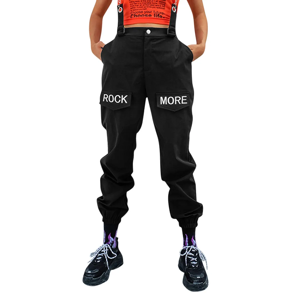 Женские брюки карго свободные длинные штаны в стиле панк с цепочкой уличные