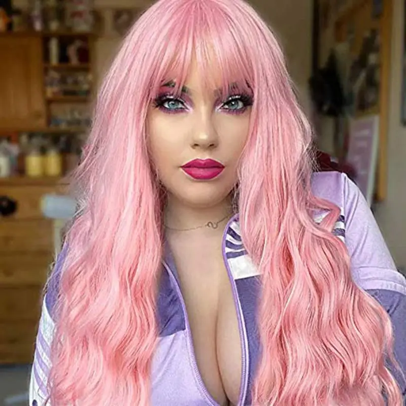 Decorative Wig European and American Women's Wig Amazon Style Wig Female Pink Water Ripple Chemical Fiber Full Headgear