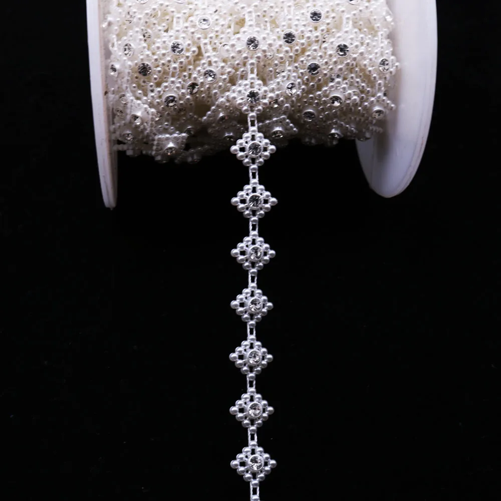 New 9mm wide white 1YD Pearl flower rhinestone chain trim clothing applique sewing diy SZ015 | Дом и сад
