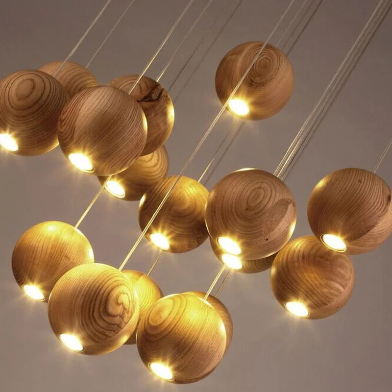 Современный подвесной светильник из массива дерева креативный минималистичный