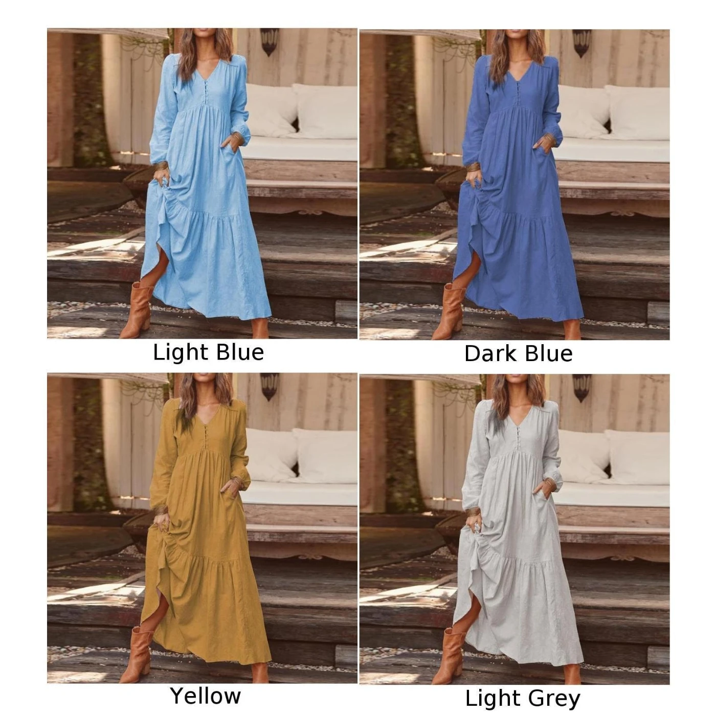 Женские платья Boho с v-образным вырезом Платье Повседневный свободный пляжный