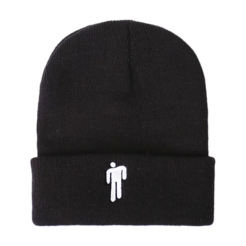 Black Billie Eilish Beanie шапка для женщин и мужчин, вязаное, тёплое, зимнее, однотонное, хип-хоп, повседневное, с манжетами, широкий берет-Боб - Цвет: Black