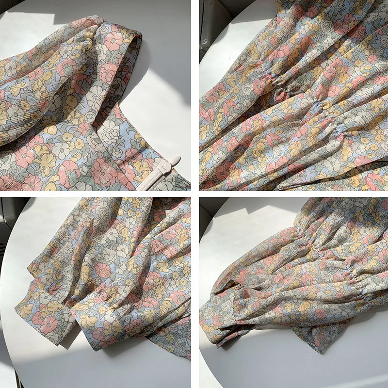 

Blouses Women Floral Korean Style Leisure Elegant Tender Popular Square Collar Chiffon Tender Stylish Feminino Shirts Fashion