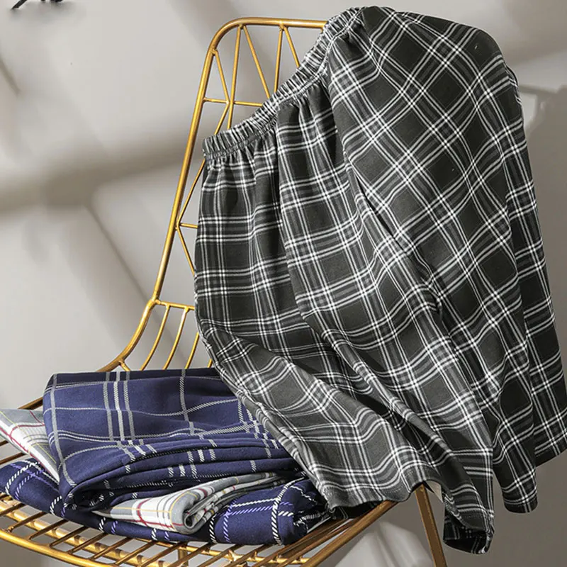 

Summer Cotton Sleep Bottoms Mens Leisure Sleepwear Pants For Male Casual Plaid Loose Comfortable Men Sleep Pants Homewear Shorts
