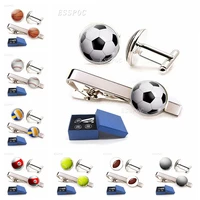 high quality sports series soccer mens cufflinks tie clips glass alloy french romance suit shirt wedding accessories