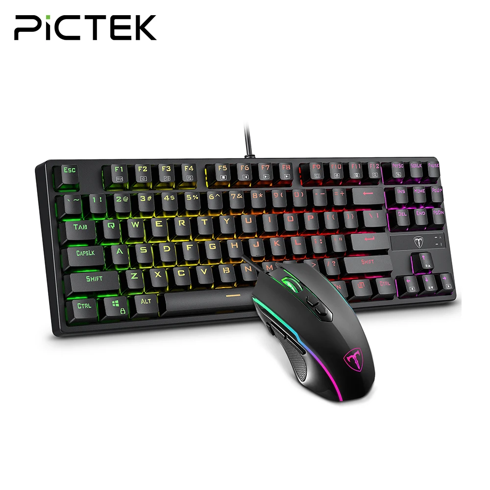PICTEK PC330 Механическая игровая клавиатура и мышь комбинированная Проводная RGB с 8