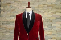 tailor shop custom made red velvet jacket and black pant man suit stage wear wedding suits for men groom wear bride tuxedo
