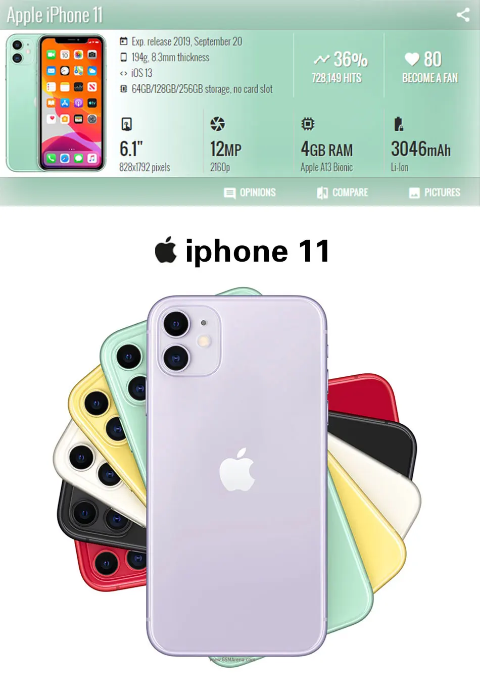 Apple iphone 11 A2223 мобильный телефон 6," 4 Гб ОЗУ 128 Гб ПЗУ шестиядерный iOS 13 IP68 Водонепроницаемый двойной SIM 3046 мАч смартфон