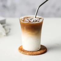 handmade ribbed glass cup folding latte ice coffee heat resistant microwableteacup mug for milkjuicetea for cafes and bars