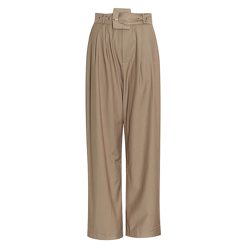 Женские брюки на шнуровке GALCAUR повседневные однотонные с высокой талией и