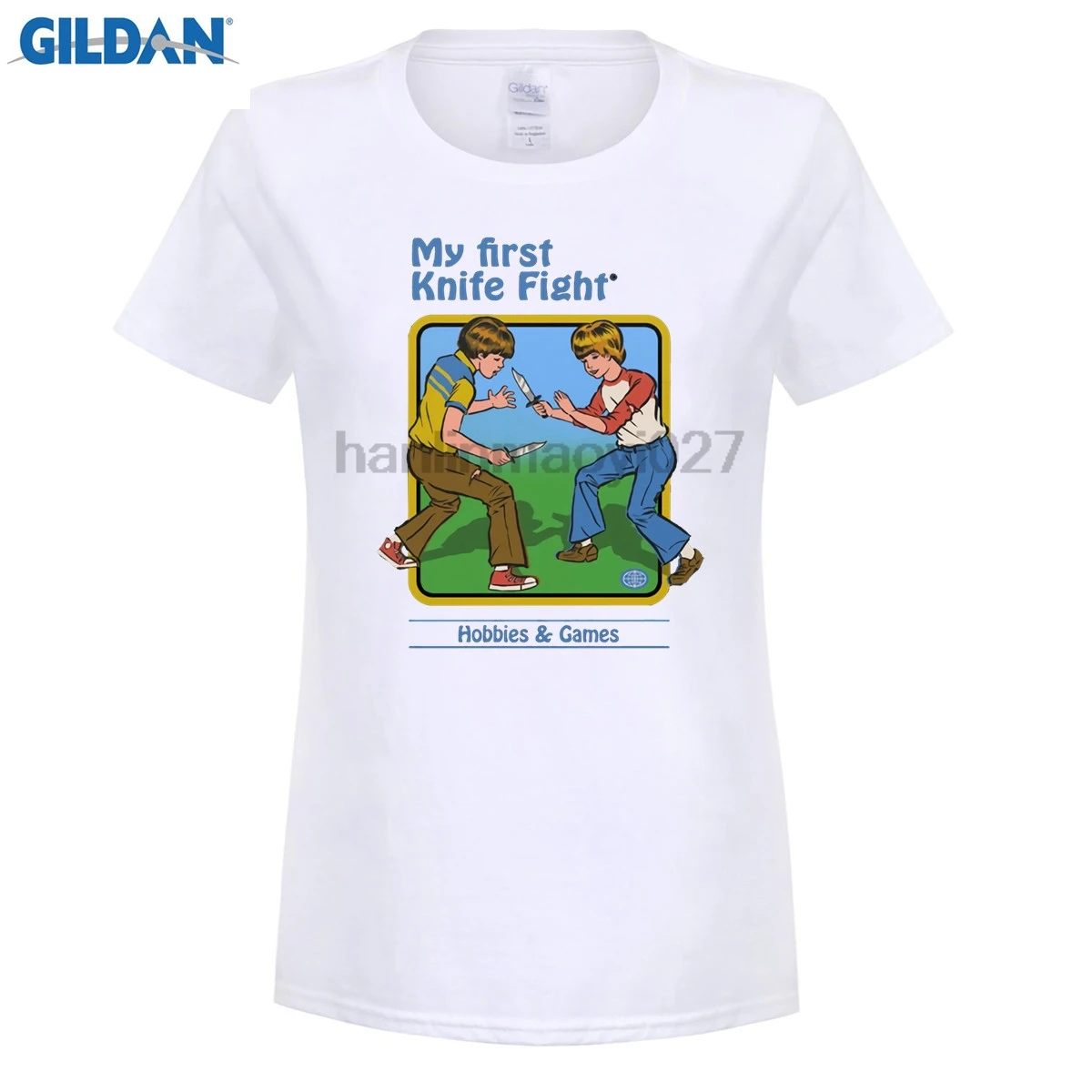 GILDAN 100% Cotton O-neck printed T-shirt My First Knife Fight T-Shirt for women | Женская одежда