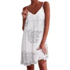 Платье женское кружевное на бретельках, пикантное однотонное повседневное белое платье с V-образным вырезом, аппликацией в виде бахромы, без рукавов, на бретельках, с принтом