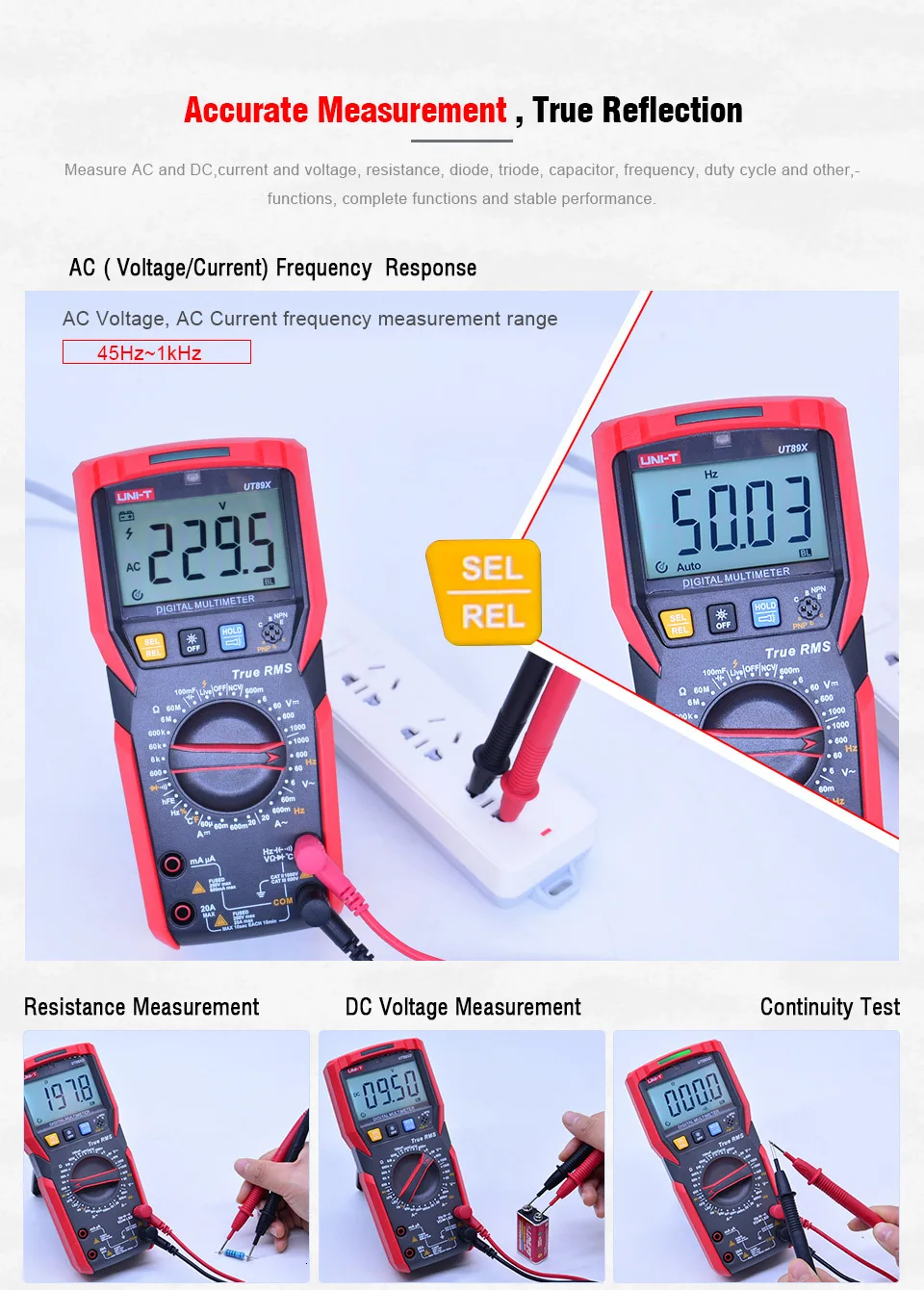 Цифровой мультиметр UNI-T UT89X; AC DC Напряжение измеритель тока; Амперметр Вольтметр Сопротивление температура тестер; NCV/Live провода тест
