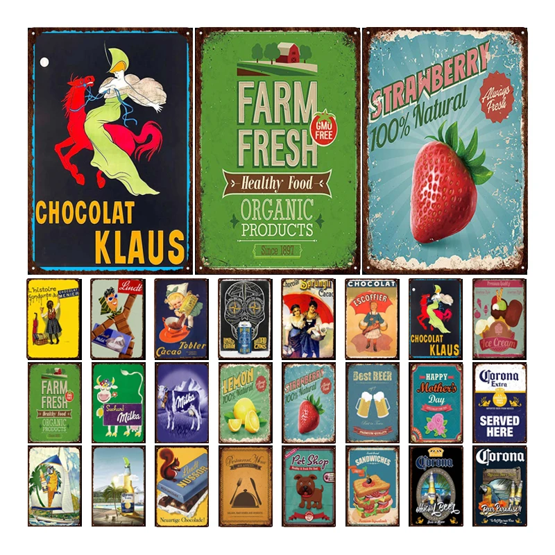 

Vintage Farm Fresh Vegetables Chocolate Plaque Sign Vintage Metal Tin Signs Wall Poster Plate Bar Farm Home Decor