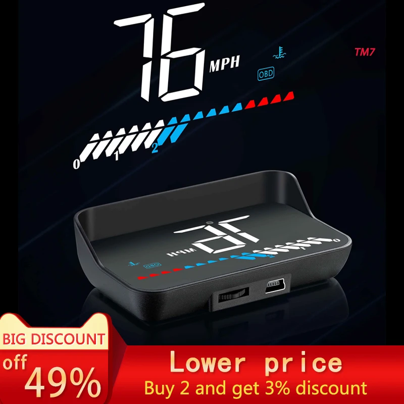 2021 New M7 GPS HUD Car OBD2 HUD Head Up Speed Display OBD On-board Computer Overspeed Warning