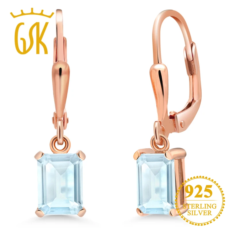 Серьги капельки GemStoneKing карат с изумрудом натуральный небесно голубой топаз 18 К