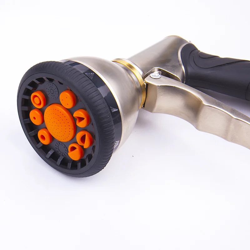 

Electroplating Multifunctional High Pressure Water Gun 9 Functions Front Trigger Water Spray Gun Metal Gold Car Wash Water Gun