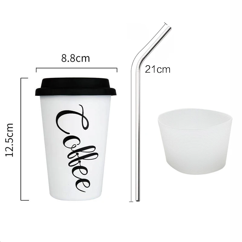White Coffee Кофейные кружки, утолщенные кофейные кружки из нержавеющей стали, чайные чашки, большая кружка для путешествий, кружка для кемпинга, кофейная чашка с крышкой, соломинка, 450 мл - Цвет: White Coffee