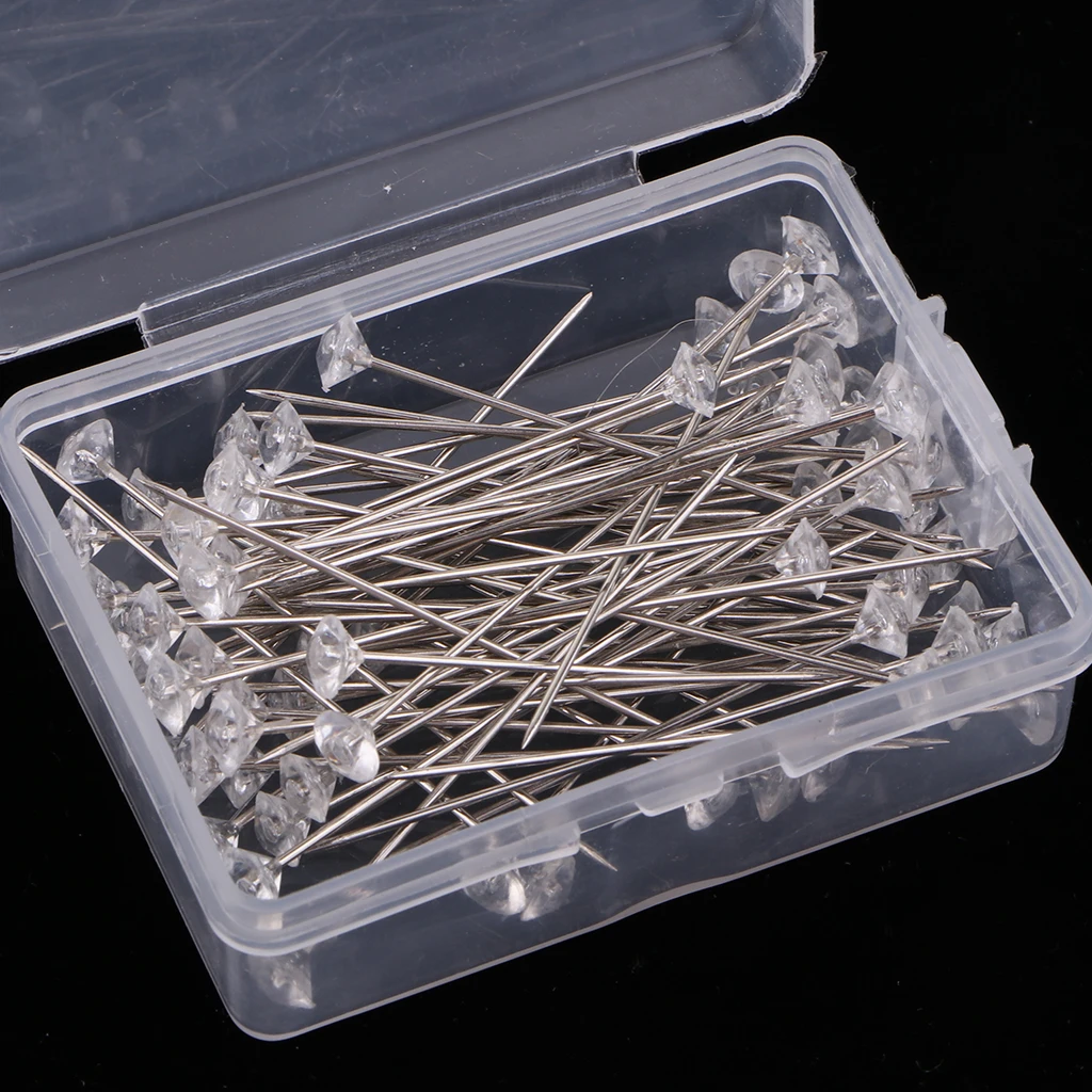 100Pc Crystal Corsage Pins Clear Flower Sewing Needles Florist For Bouquet Wedding Buttonholes Glass Head Floral Pin | Дом и сад