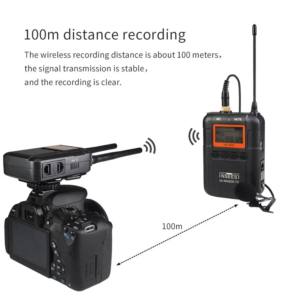INSEESI IN-WM800 Двухканальный UHF профессиональный беспроводной Lavalier микрофон приемник
