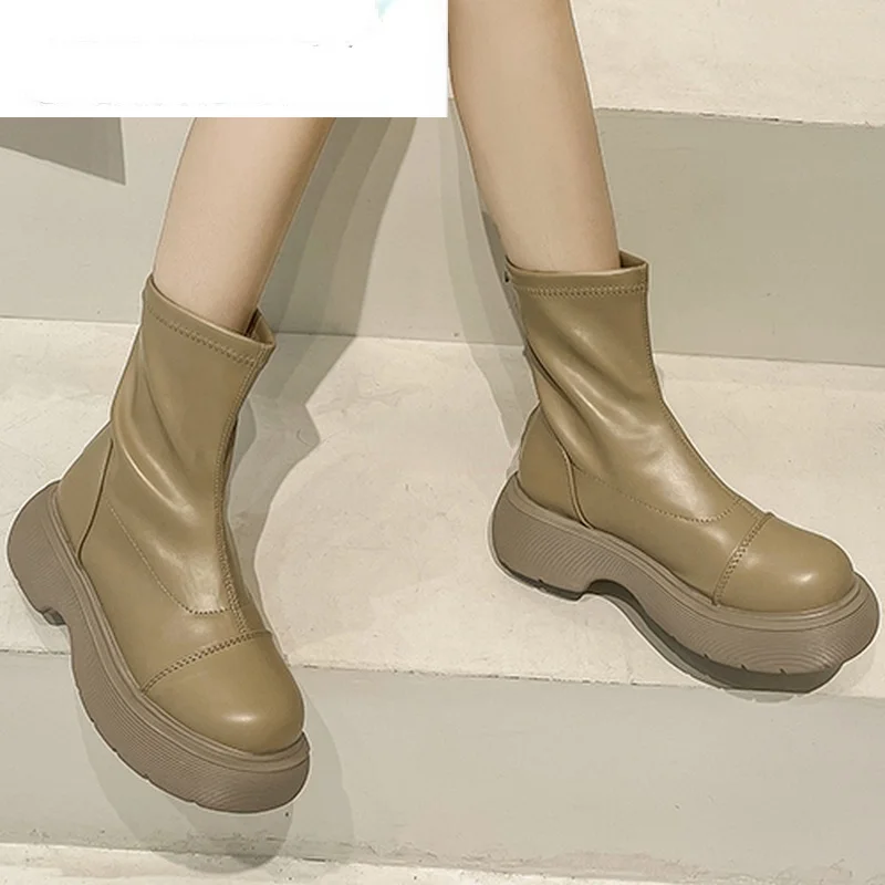 

Autumn Top New Style 2022 Fashion Platform Women's Casual Boots Square Heel Zipper High Heel Women's Ankle Chelsea Boots