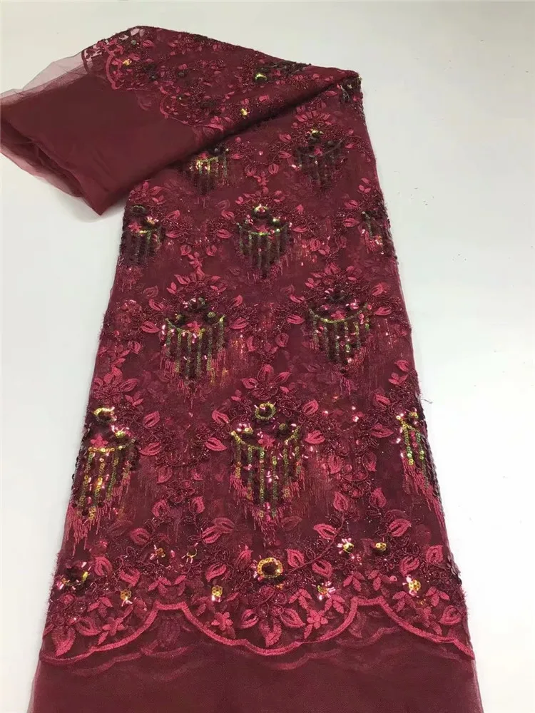 

Лидер продаж в африканском стиле кружево ткань вина высокое качество вышитые французские кружевная ткань с блестками для вечерние платье в...