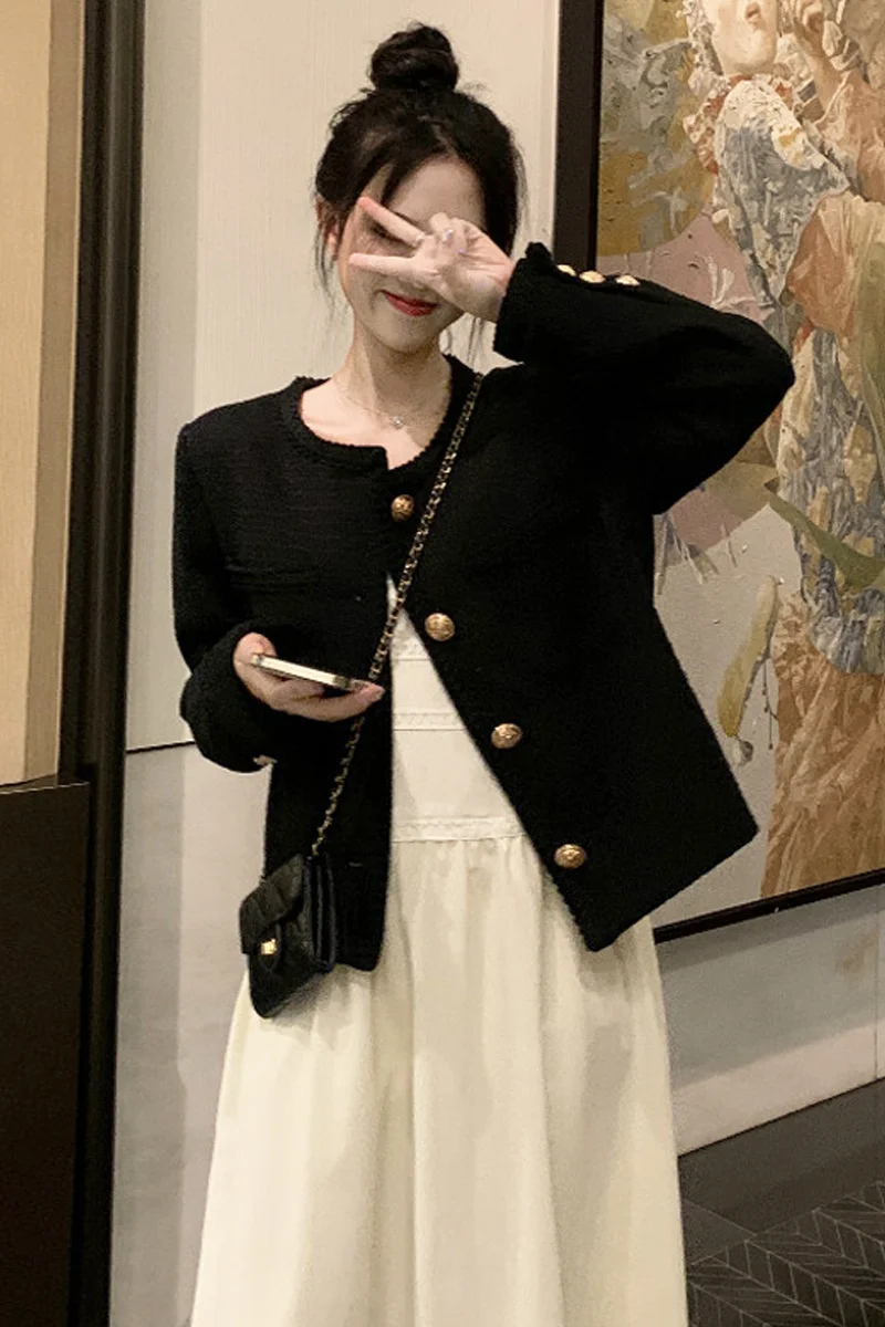 Черное маленькое ароматизированное пальто женская одежда на весну и осень