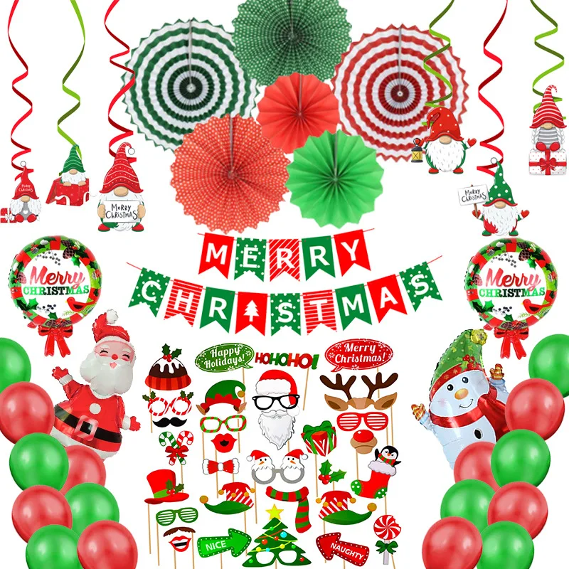 

Christmas Elderly Aluminum Film Balloon Set Christmas Flag Pulling Paper Fan Party Decoration with Photo Props