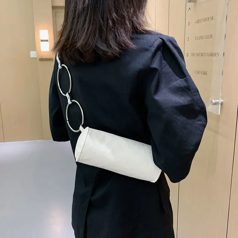 

Женская сумка через плечо, маленькая дизайнерская сумка-мессенджер в форме бочонка с металлическими кольцами