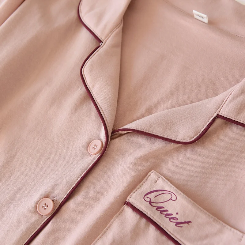 

New Knitted Cotton Couple Home Clothes Ladies Long-sleeved Trousers Set Men's and Women's Solid Color Pajamas Home Clothes