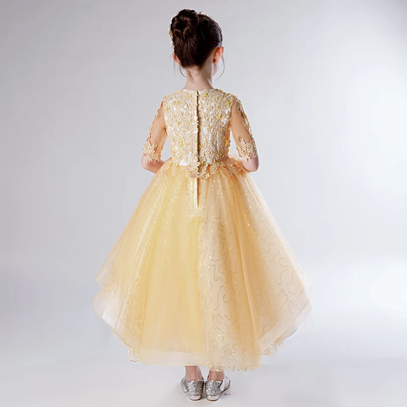 Платье с круглым вырезом и блестками для маленьких девочек|Цветочные платья
