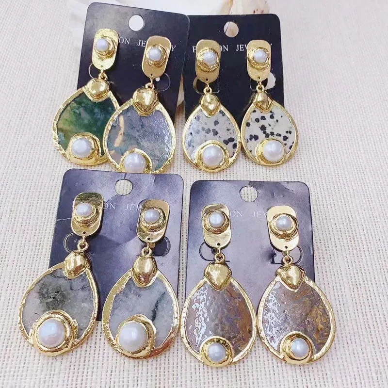 Женские длинные серьги гвоздики с натуральными камнями 1 пара|Серьги-подвески| |