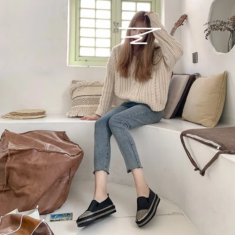 Женские повседневные туфли стразы Декор однотонная модная мягкая толстая