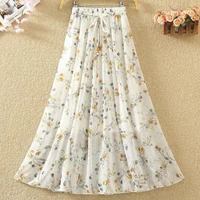 floral pattern casual fresh loose basic simple college wind summer chiffon female women new arrival a line skirts various length