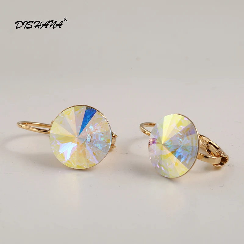 18K Real Gold Plated Модные Винтажные классические серьги золотистого цвета для женщин, серьги-капли красного цвета из австрийского кристалла, Круглый E0001-3 с камнем - Окраска металла: 18K Real Gold Plated