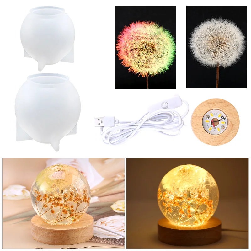 

Crystal Round Ball LED Night Lights UV Epoxy Resin Mold Glue Dandelion Lamp Resin Mold Set For Handicraft Decoration Casting