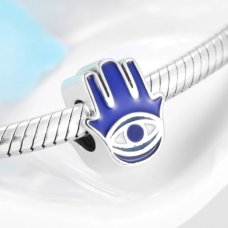 100% 925 пробы серебряные бусины-шармы на удачу рука Фатимы подходят для